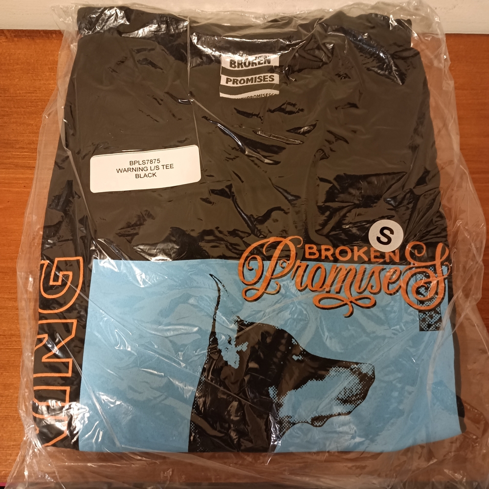 Broken Promises - Black / Light Blue & Orange "Warnings" Graphic Tee - S